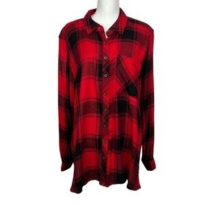 MAURICES Women’s Red Plaid Button Top Sz 3 (24/26) Relaxed Fit Soft Lightweight